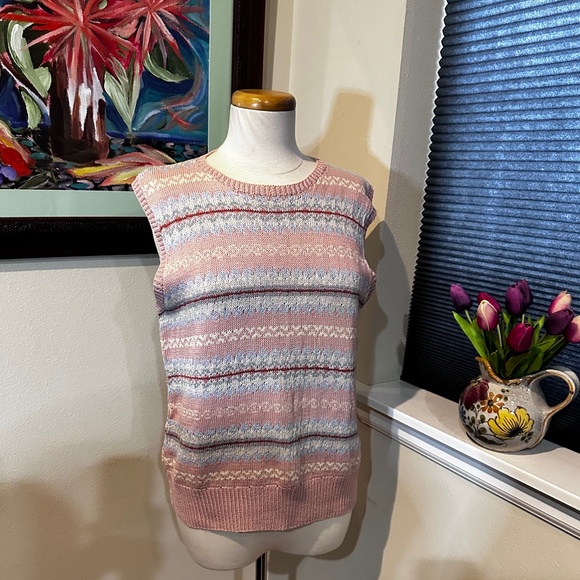 Edina & Lena Hand Knit Fair Isle Slip Over Vest - Cotton, Vintage 70s UK - Med.